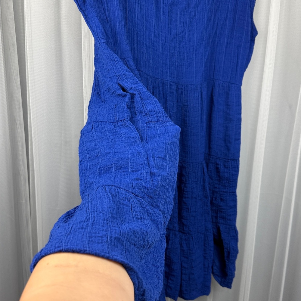 Knox Rose Blue White Plaid Tiered Dress Sleeveless Pockets Casual Mini Dress - Picture 9 of 13